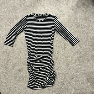 Lululemon black and white striped mini dress with side rouching, size 4